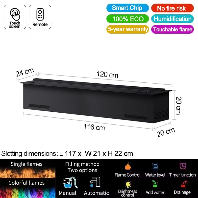 Smart Water Vapor Fireplace, 3D Flame Effect