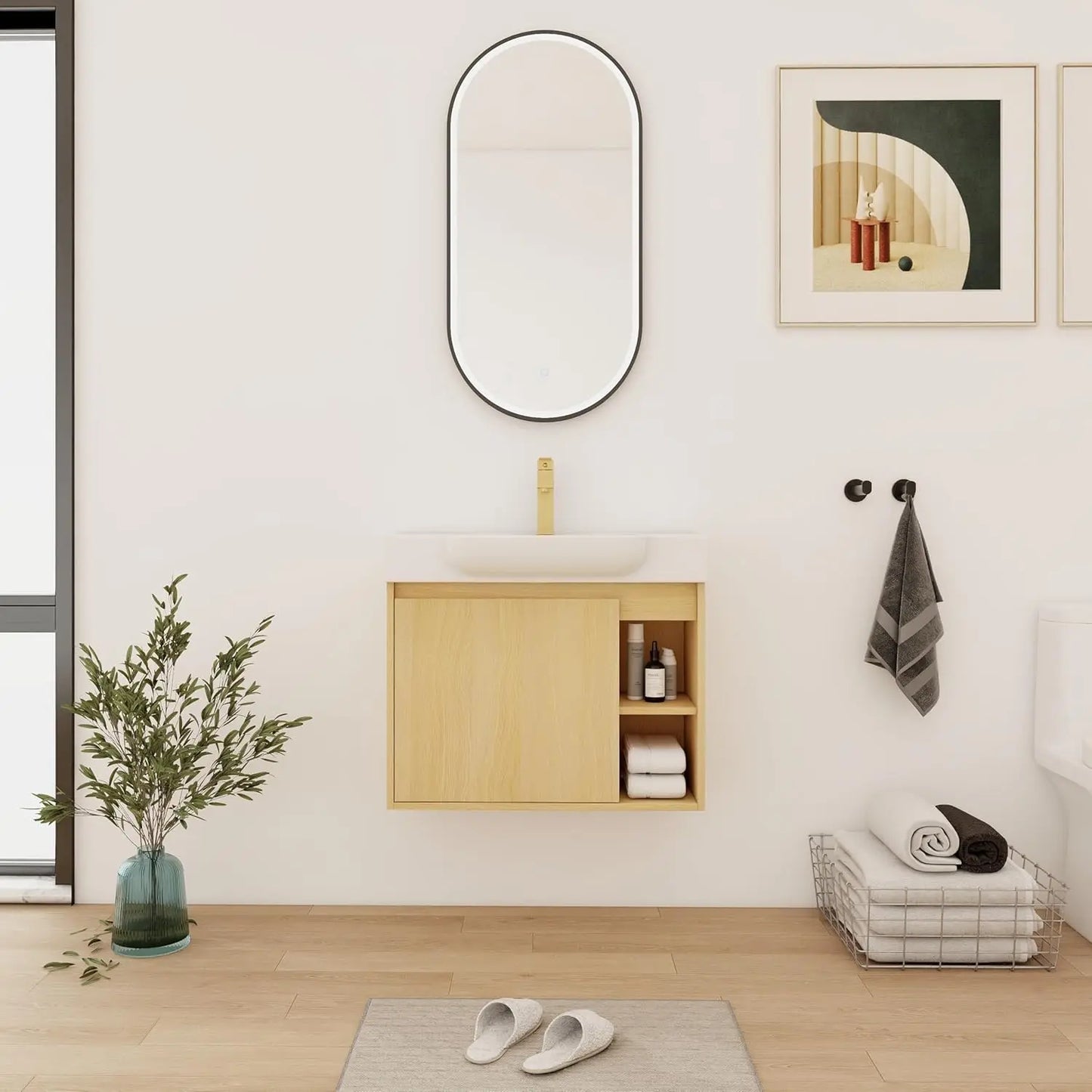 28" Wall-Mounted Bathroom Vanity with Ceramic Sink