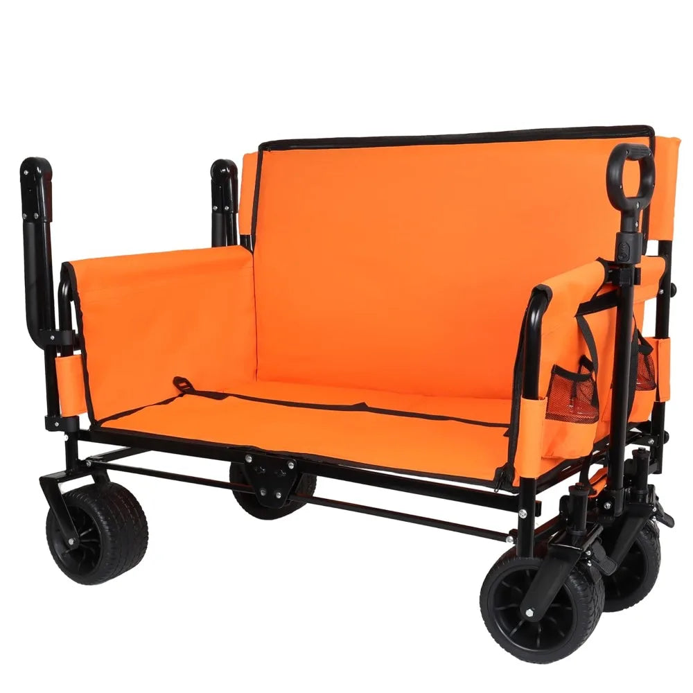 Folding Wagon Cart with Adjustable Canopy & Bench Seat, 500lbs Capacity,
