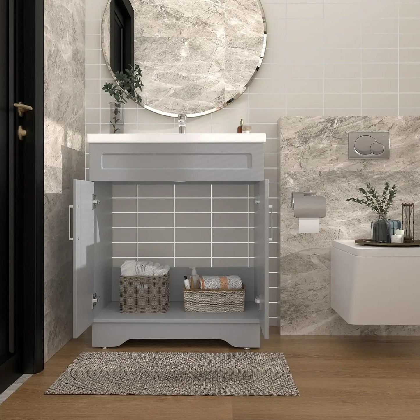 Bathroom Vanity with Ceramic Sink, 32-Inch