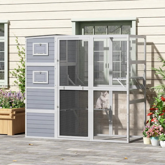 Outdoor Enclosure, 4-Tier Catio with Weatherproof Roof