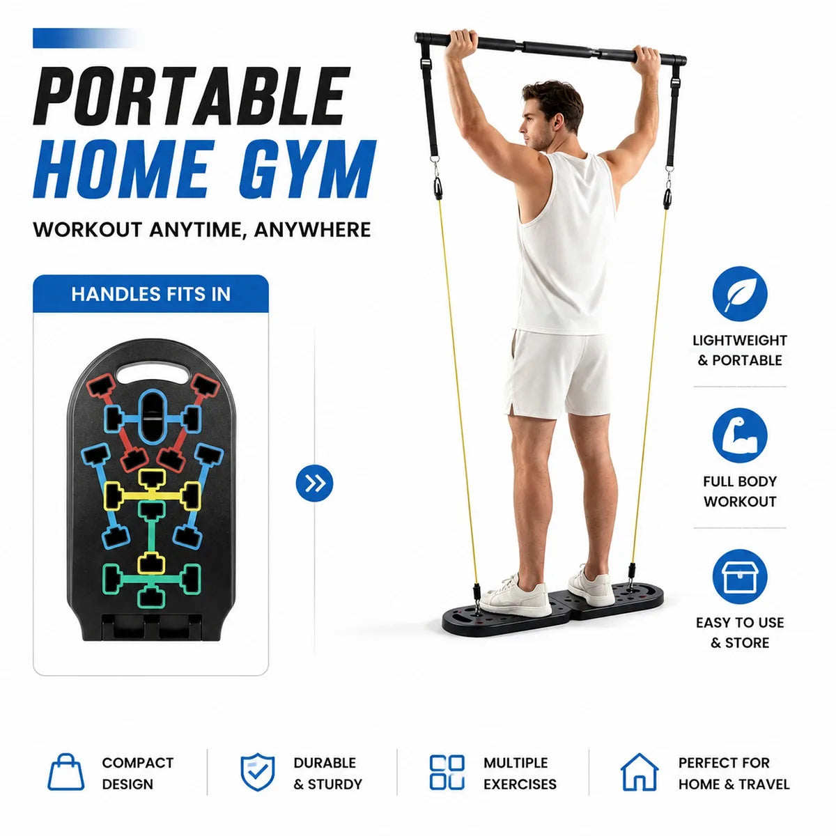 Foldable Push Up Board with Resistance Bands