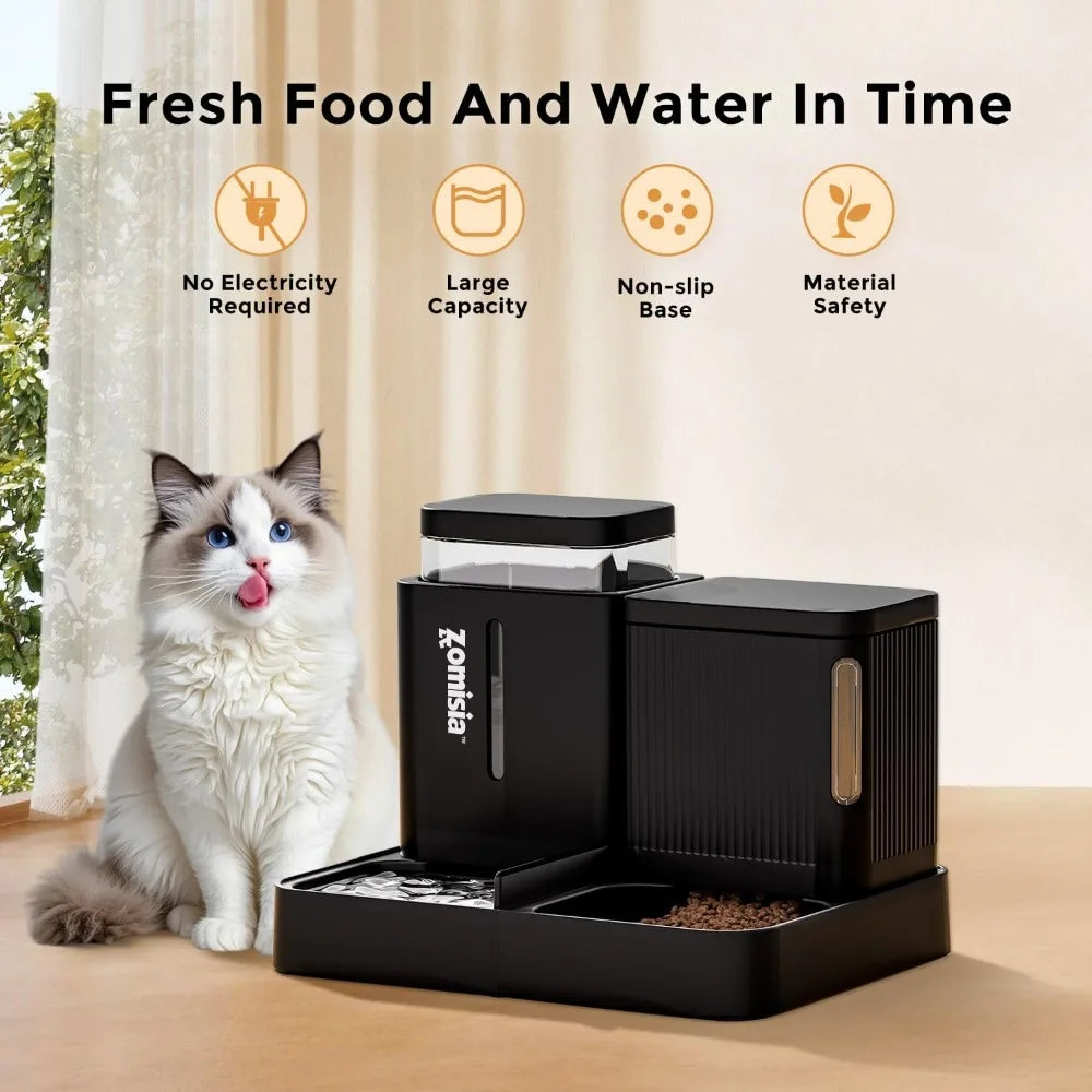 2-in-1 Automatic Cat Feeder & Water Dispenser Set, Gravity Feed