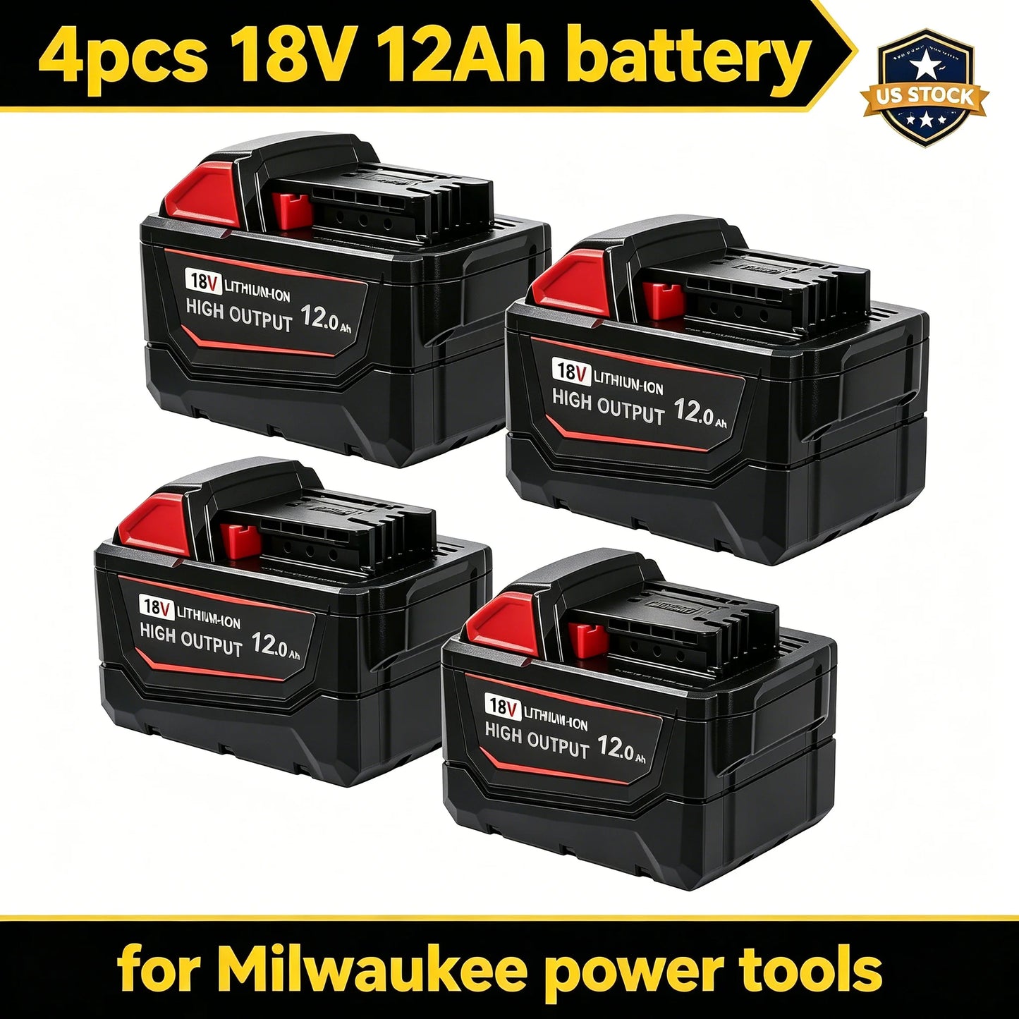 18V 12Ah Battery Pack 4-Pack Compatible with Milwaukee M18