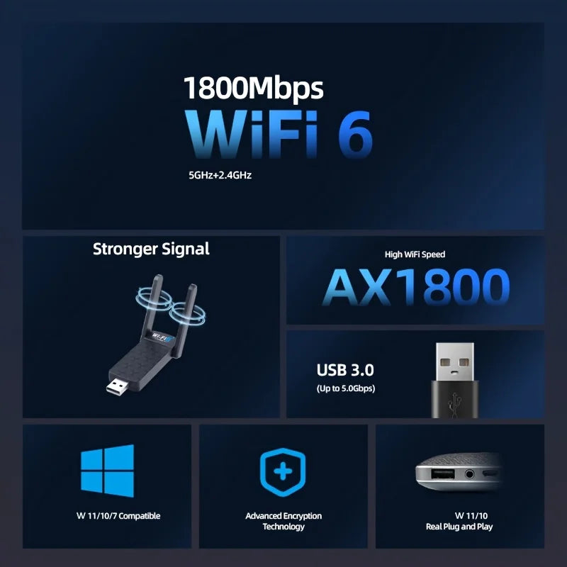 USB WiFi Adapter for PC - 1800Mbps