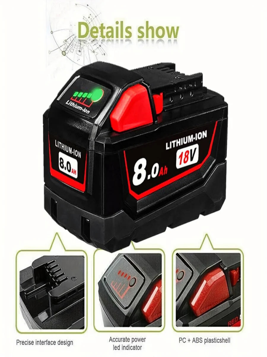 18V 8.0Ah battery replacement compatible with  Milwaukee M18
