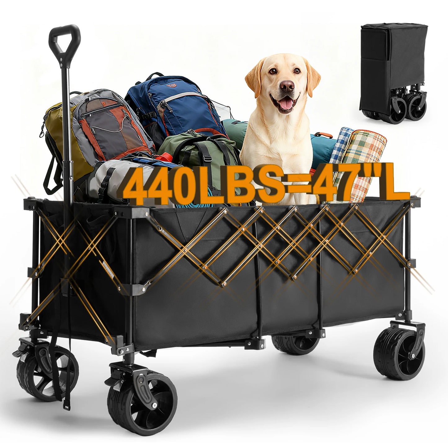 Portable Extended Collapsible Wagon Cart 440lbs Foldable