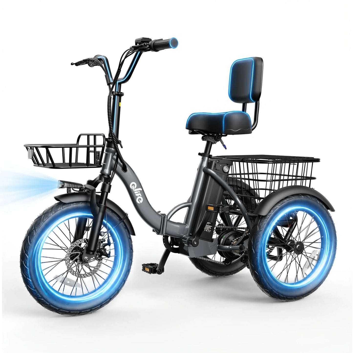 Folding Electric Trike, 1200W  48V 10.4AH Removable Battery