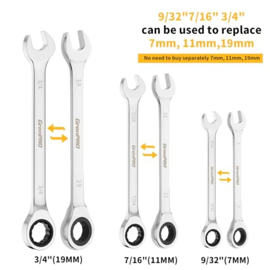 Ratcheting Wrench  Set, 22-Piece SAE Metric and Standard