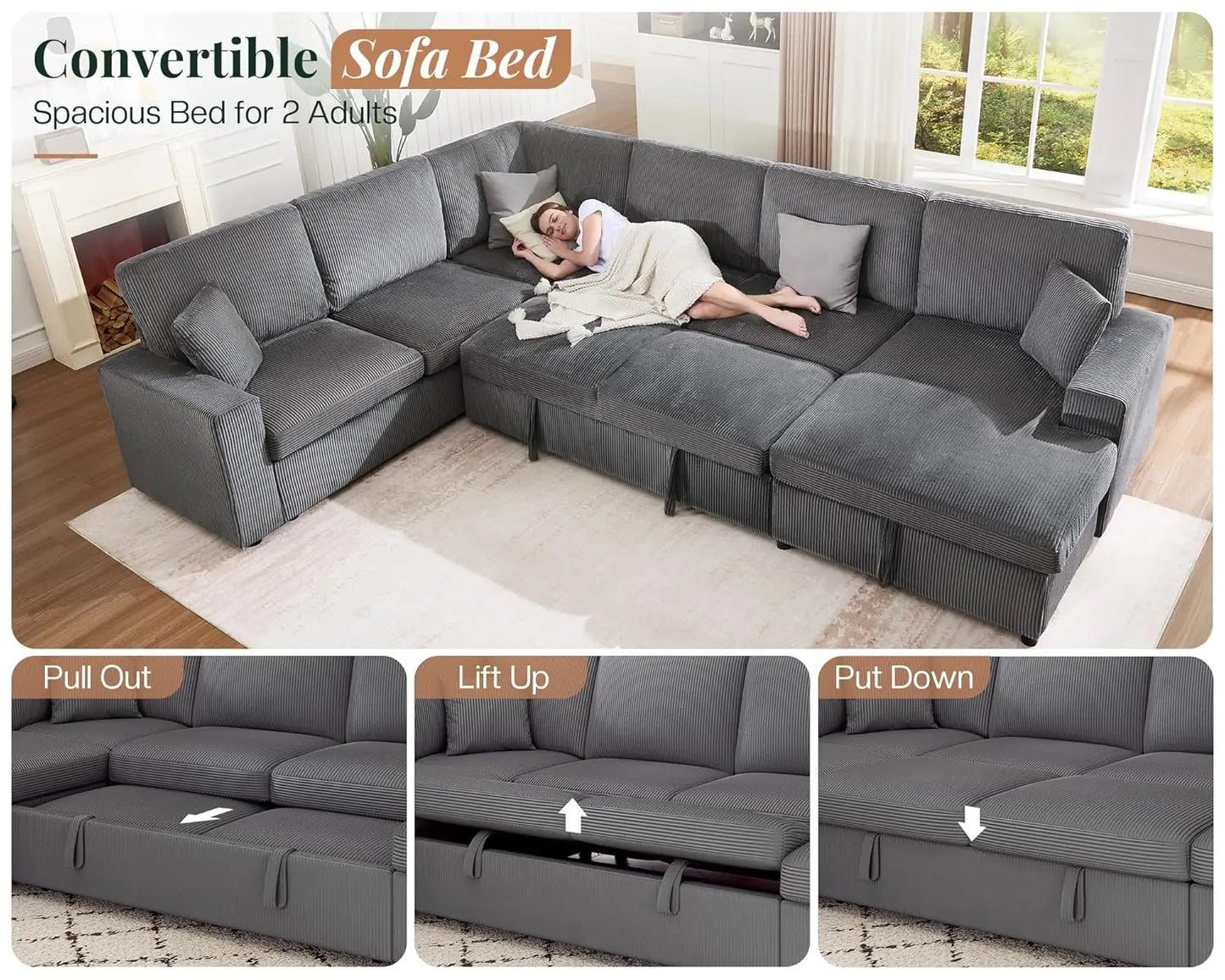 130" Pull Out Sleeper Couch with Storage