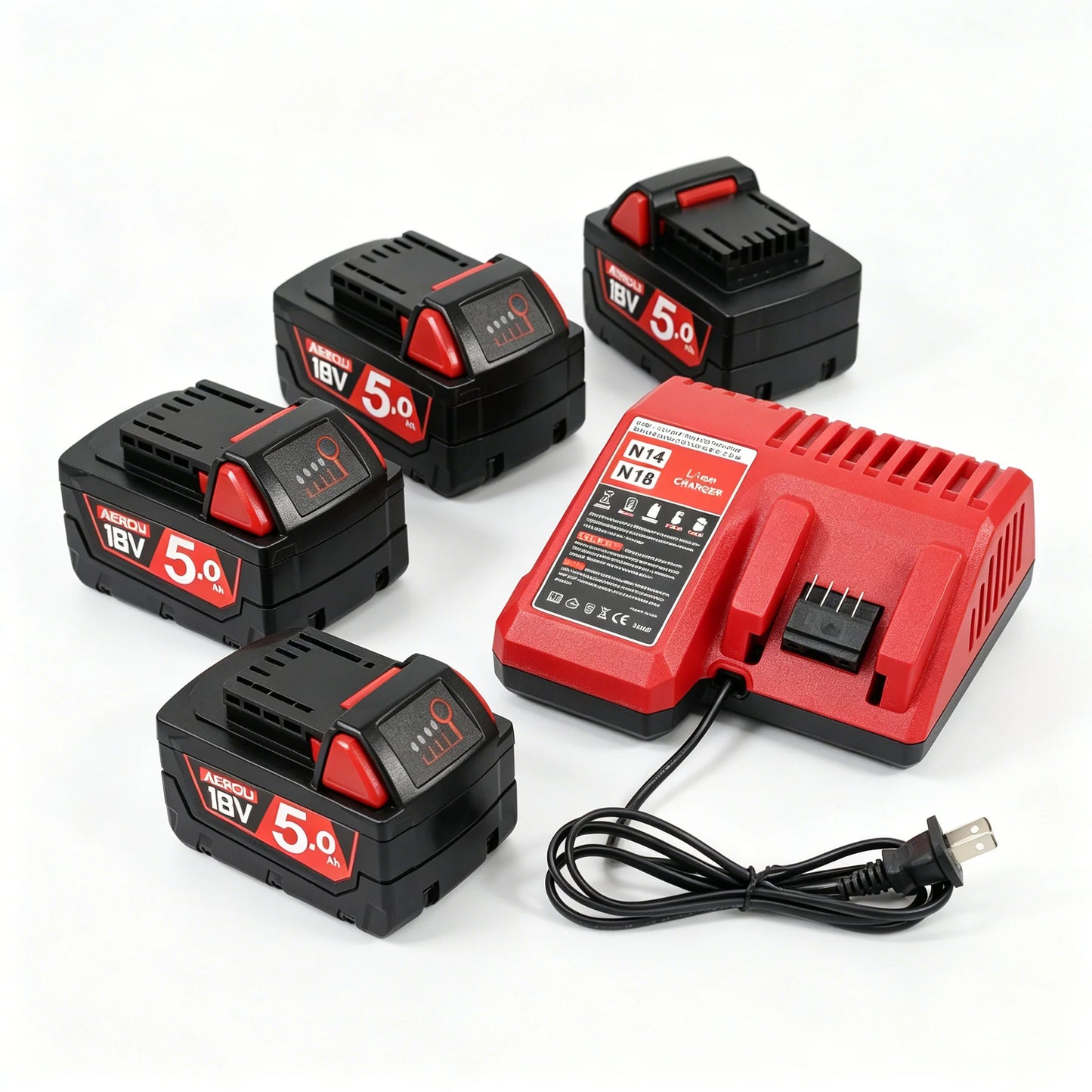 2-Pack 18V 5.0Ah Battery & Fast Charger for Milwaukee 18V Tools