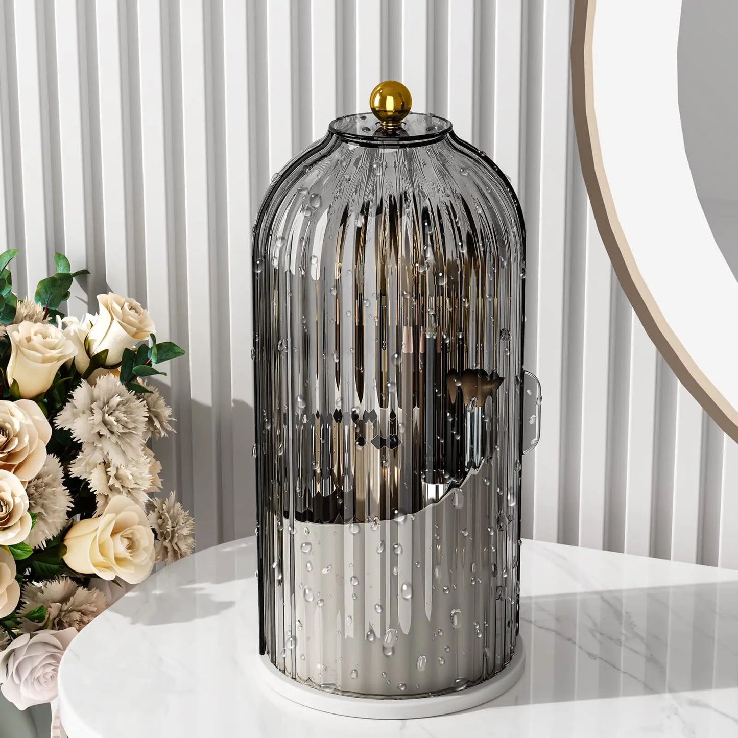 Makeup Brush Organizer with Lid,360 Rotating