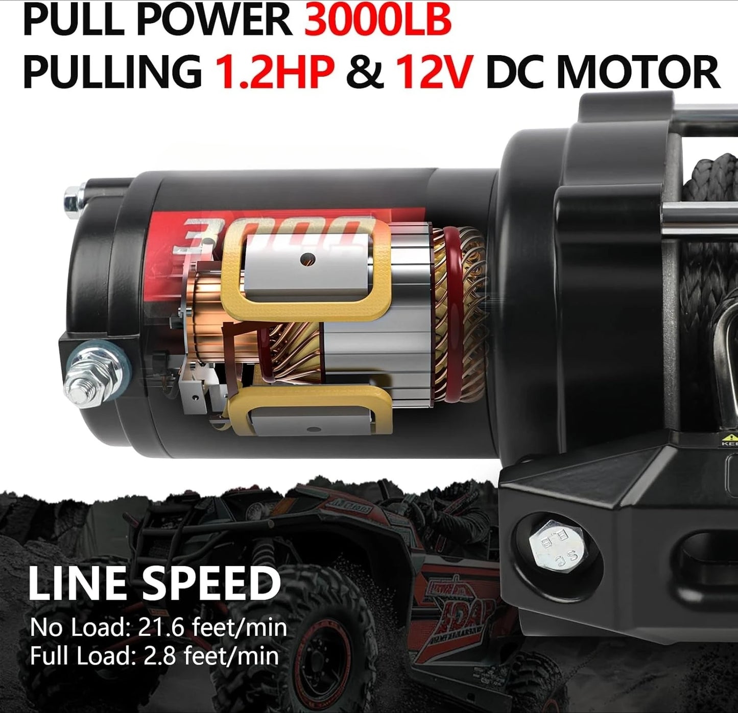 12V DC 3000LBS Electric Winch