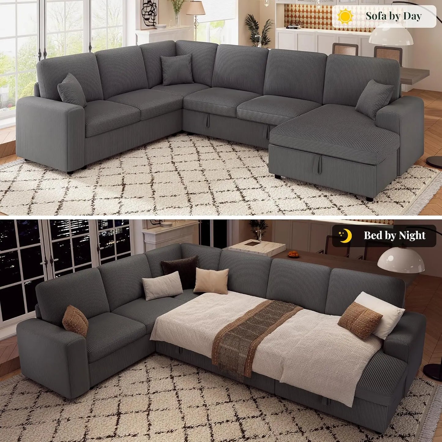 130" Pull Out Sleeper Couch with Storage