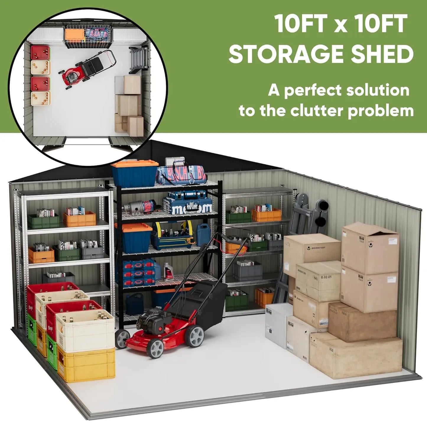 10x10ft Metal Storage Shed Lockable
