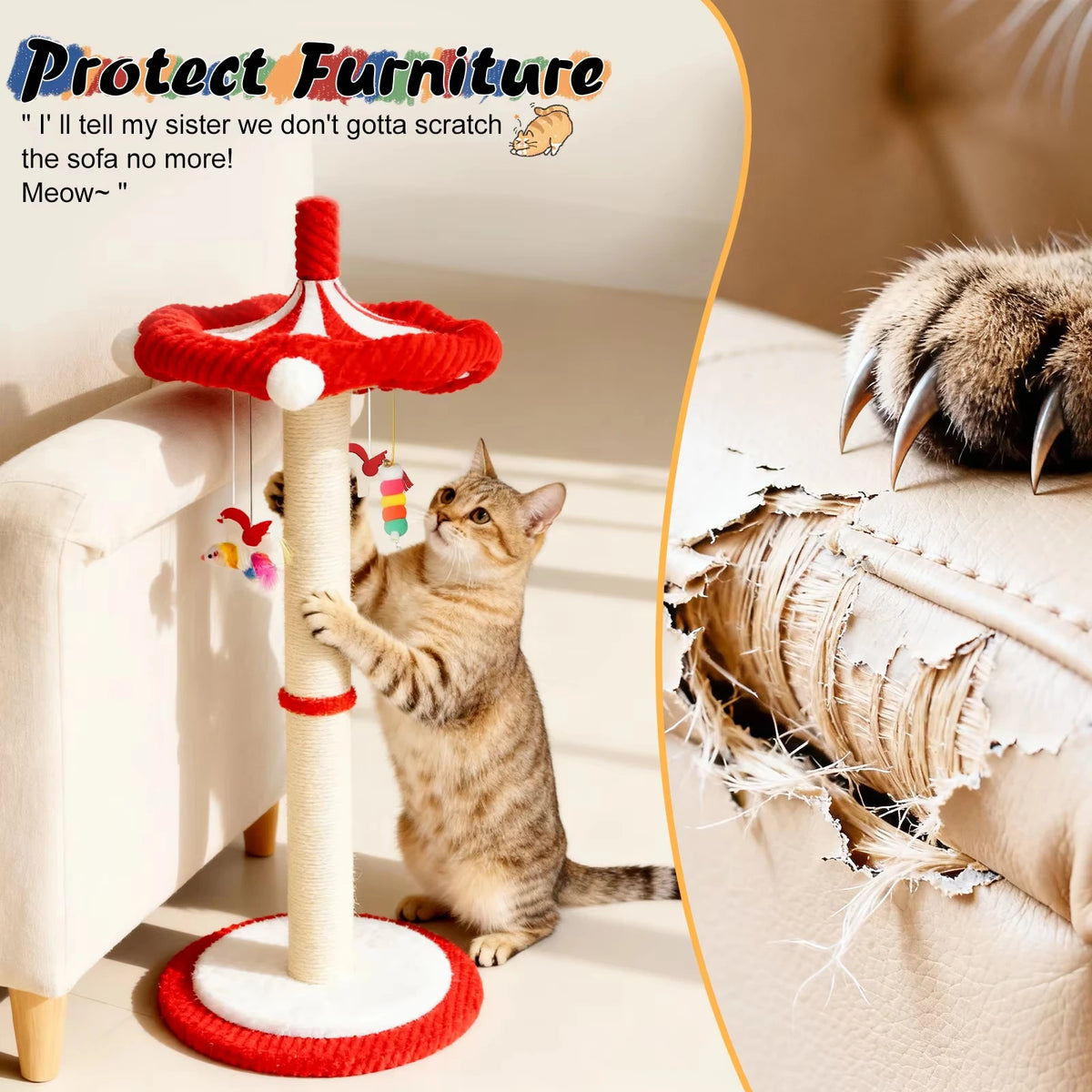 Cat Scratching Post with Hanging Toys