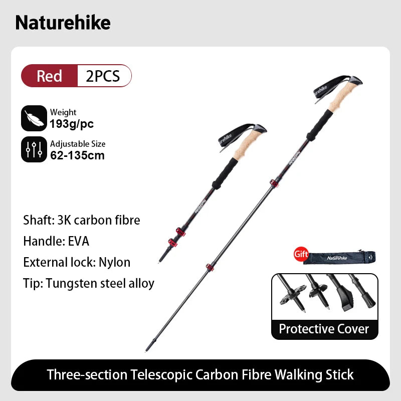 2 Poles Ultralight Carbon Fiber Walking Sticks