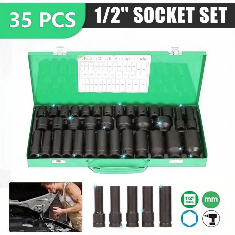 35pcs 1/2" Drive Pneumatic Tool Kit with Air Gun