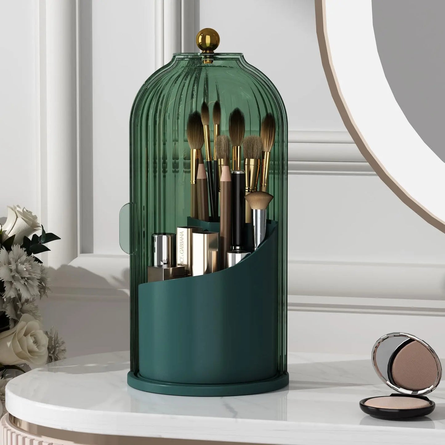 Makeup Brush Organizer with Lid,360 Rotating