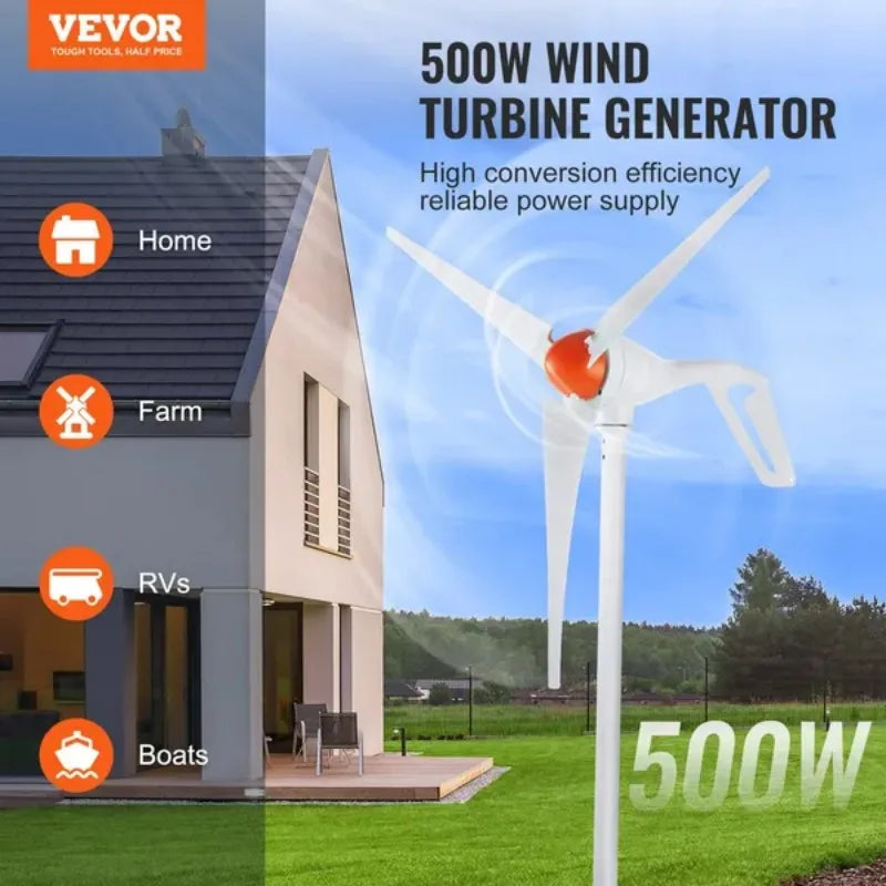 500W Wind Turbine Generator, 12V w/ Controller