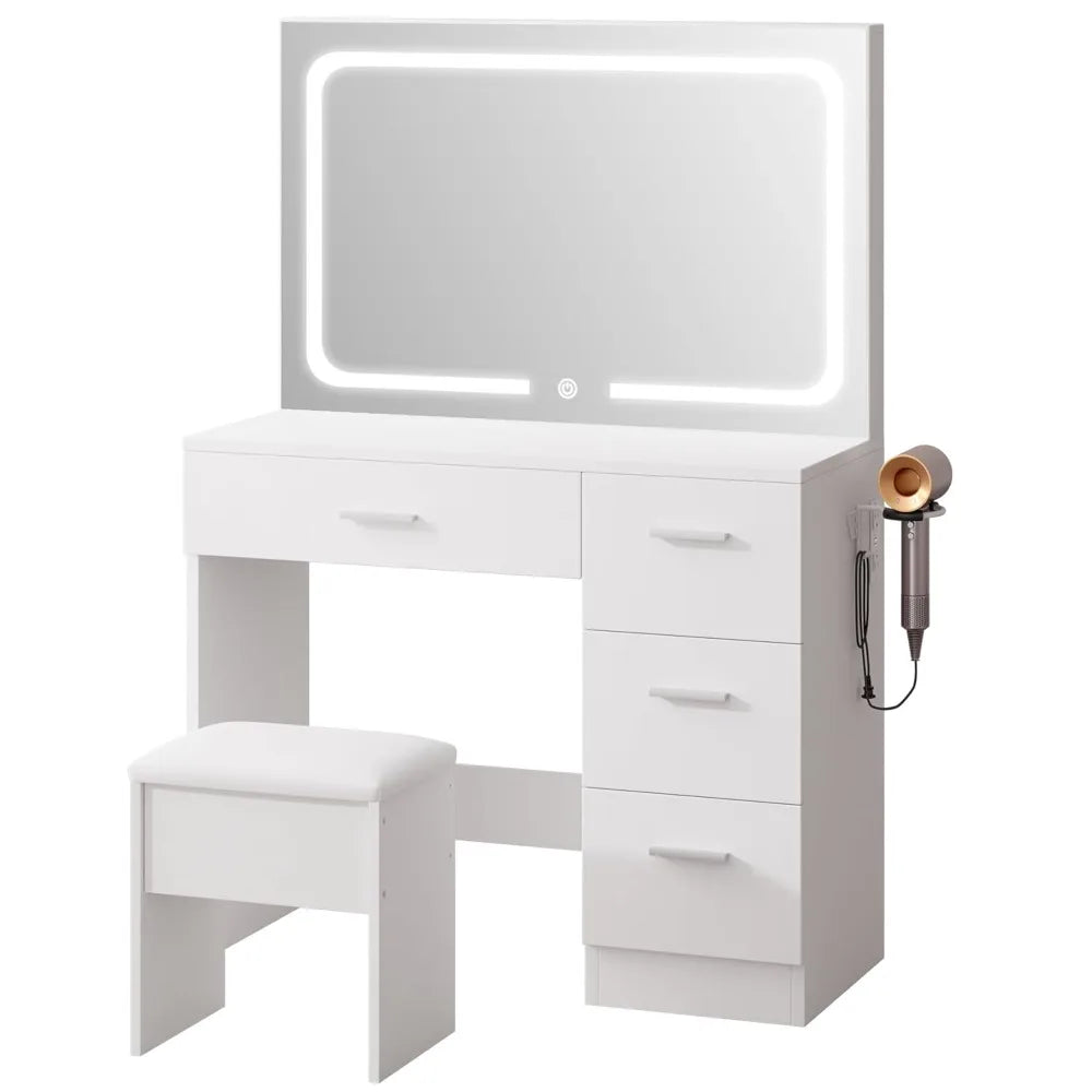 Makeup Vanity Desk with Charging Station & LED Mirror