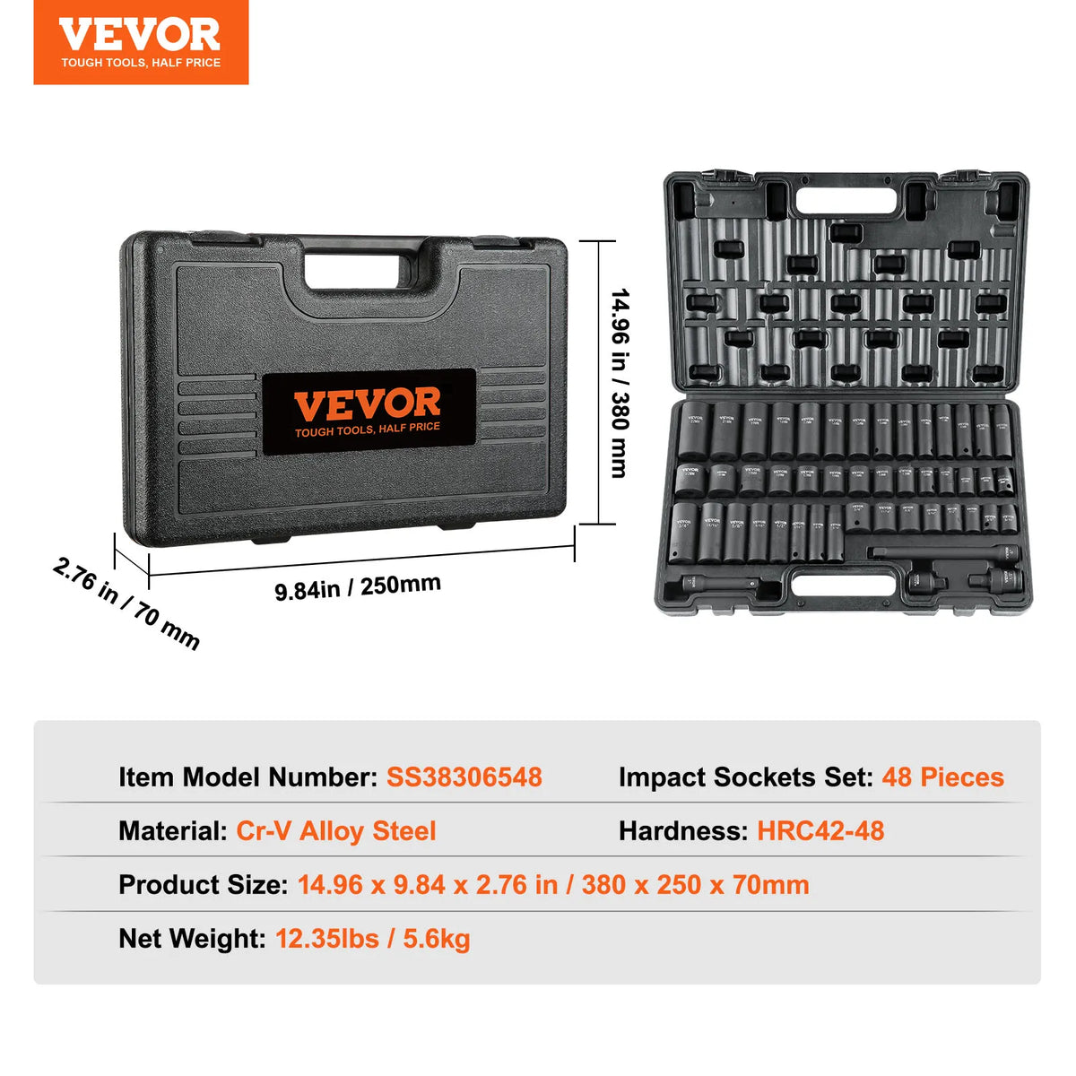 1/2" 3/8" Drive Impact Socket Set SAE Metric