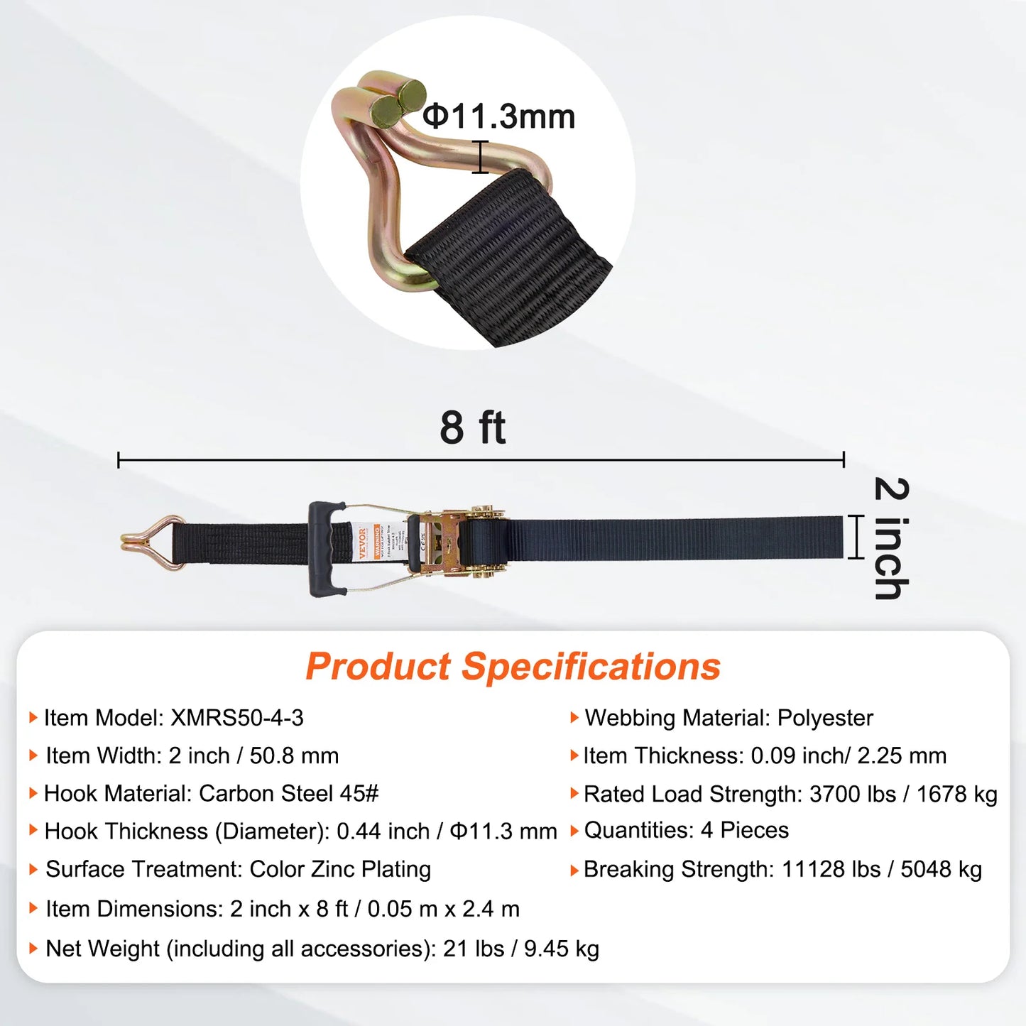 4pcs  Ratchet Strap Tie Down