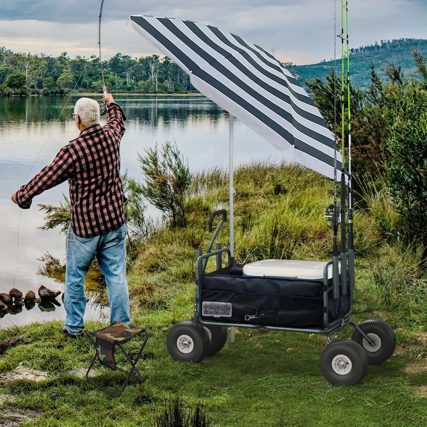 Fishing Cart with Big Wheels and Rod Holders