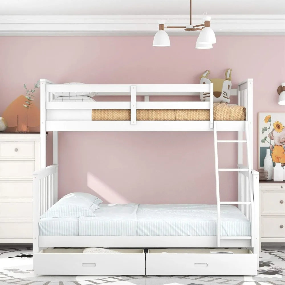 Twin Over Full Bunk Bed with Drawers and Ladder